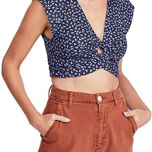 Free People Womens Havana Honey V-Neck Woven Crop Top